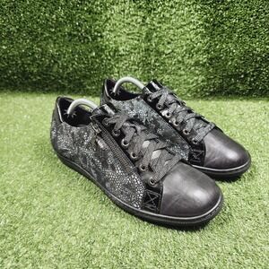 Mephisto Mobils Hawai Shiny Black Leather Side Zip Casual Sneakers Womens US 7.5